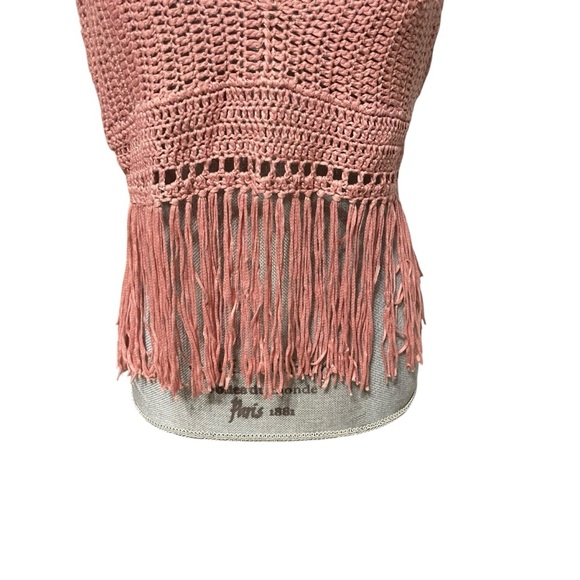 POL Crochet Fringe Crop Top Bralette – Boho Festival Tank, Dusty Rose Pink, Sz L - Picture 6 of 13